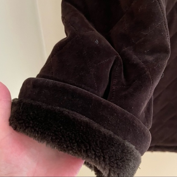 🎀 Jones New York Sport Dark Choc Brown Quilted Velvet Coat, Faux Fur Collar - Picture 7 of 12